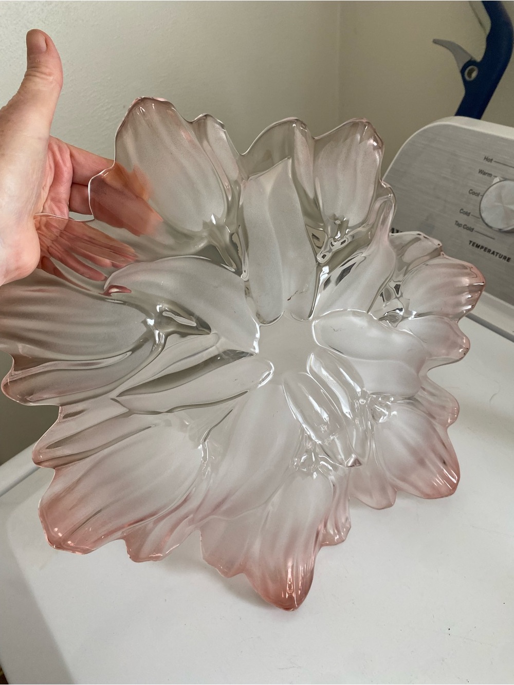 Pink Frosted Tulip Glass Centerpiece Serving Bowl 12”